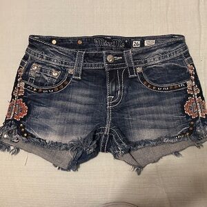 Miss Me Dark Blue Jean Shorts with Embellishments